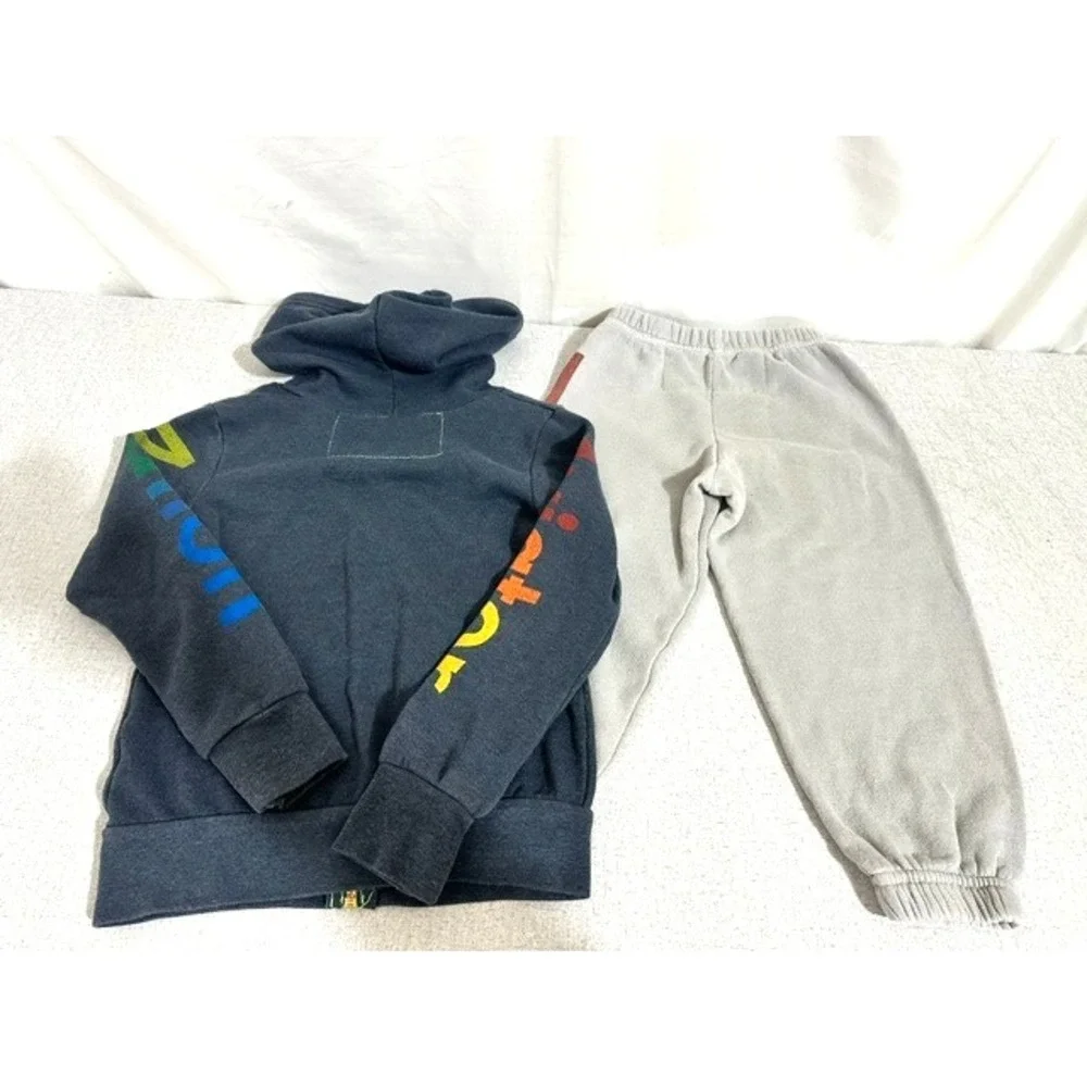 Aviator Nation 2/4T Navy Blue Logo Zip Hoodie & Gray Soul Cycle Logo Sweats